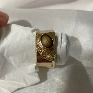 Elegant Gold Plated Ring with Brown Stone 14K